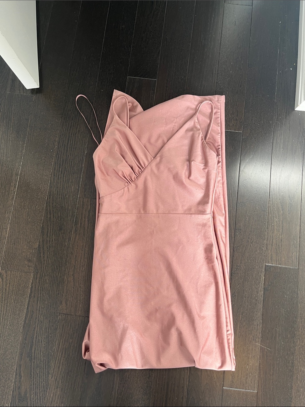 Elegant Mauve Pink Spaghetti-Strap Prom Dress